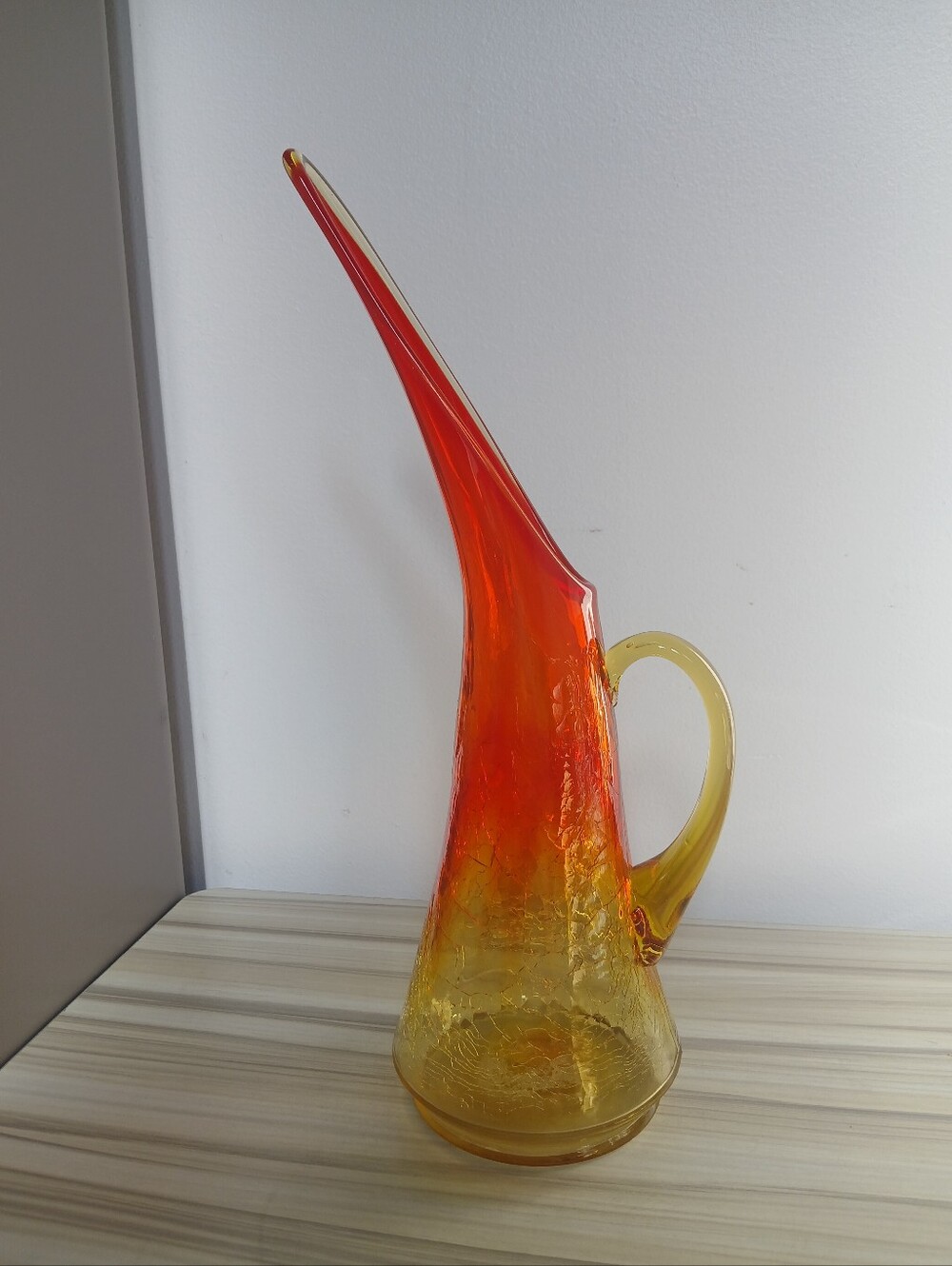 Vintage Kanawha Amberina Crackle Glass Swung Pitcher Ewer 14" MCM Art Glass